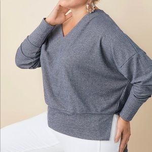 The double v sweater in chambray blue